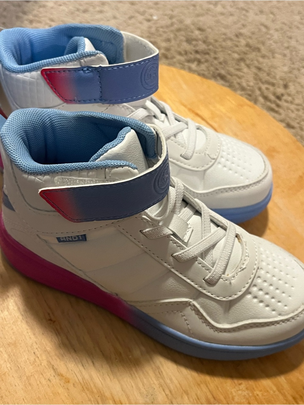 And1 Kids White High-Top Sneakers with Blue and Pink Accents